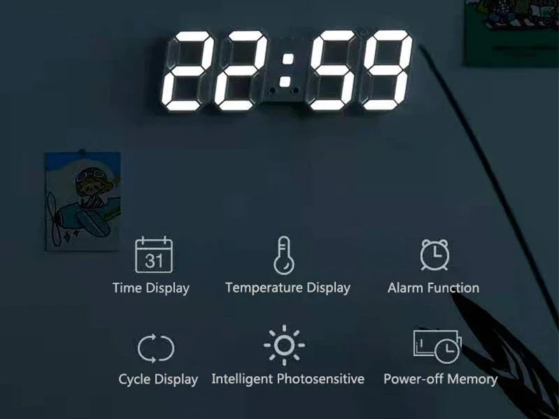 3D LED Digital Wall Clock – USB-Powered Modern Display