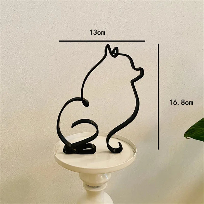 Minimalist Metal Line-Art Pet Sculpture – Dog & Cat One-Line Figurine