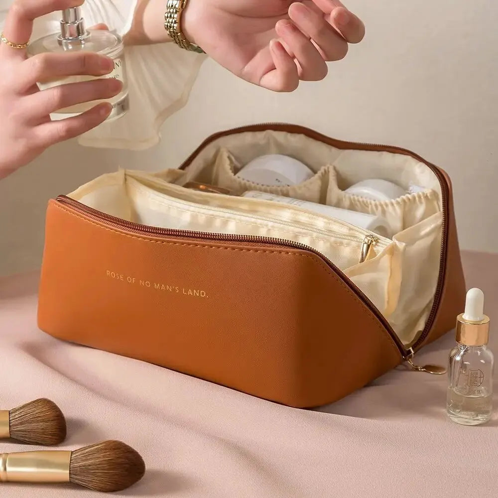 Large Open-Flat Travel Makeup Bag with Dividers