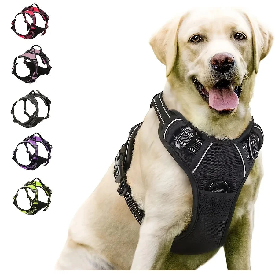 Adjustable No-Pull Dog Harness with Reflective Trim – Front Clip, Padded Handle