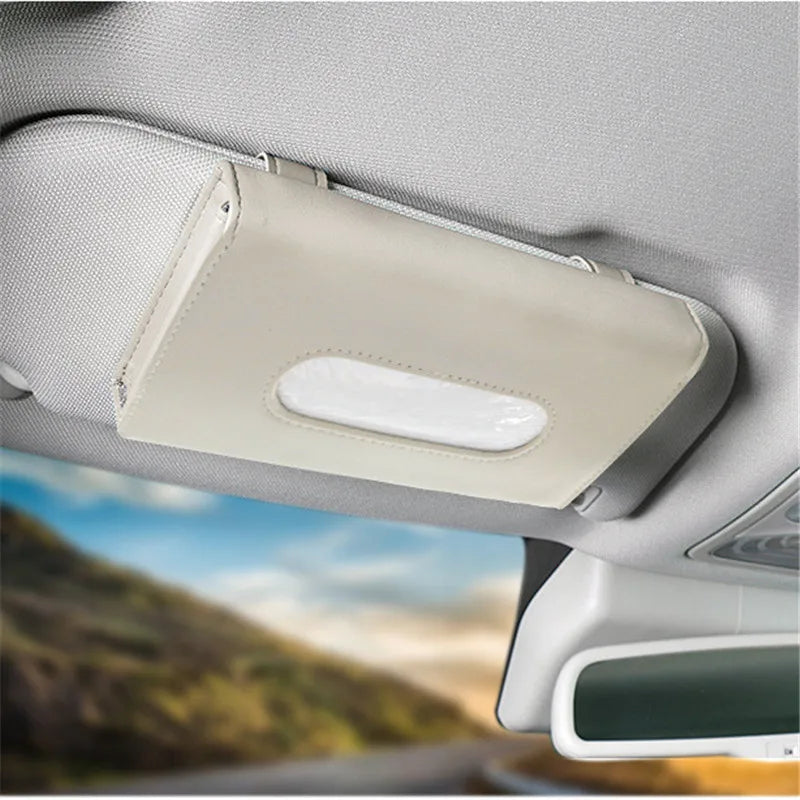 Leather Sun Visor Tissue Holder - Beige