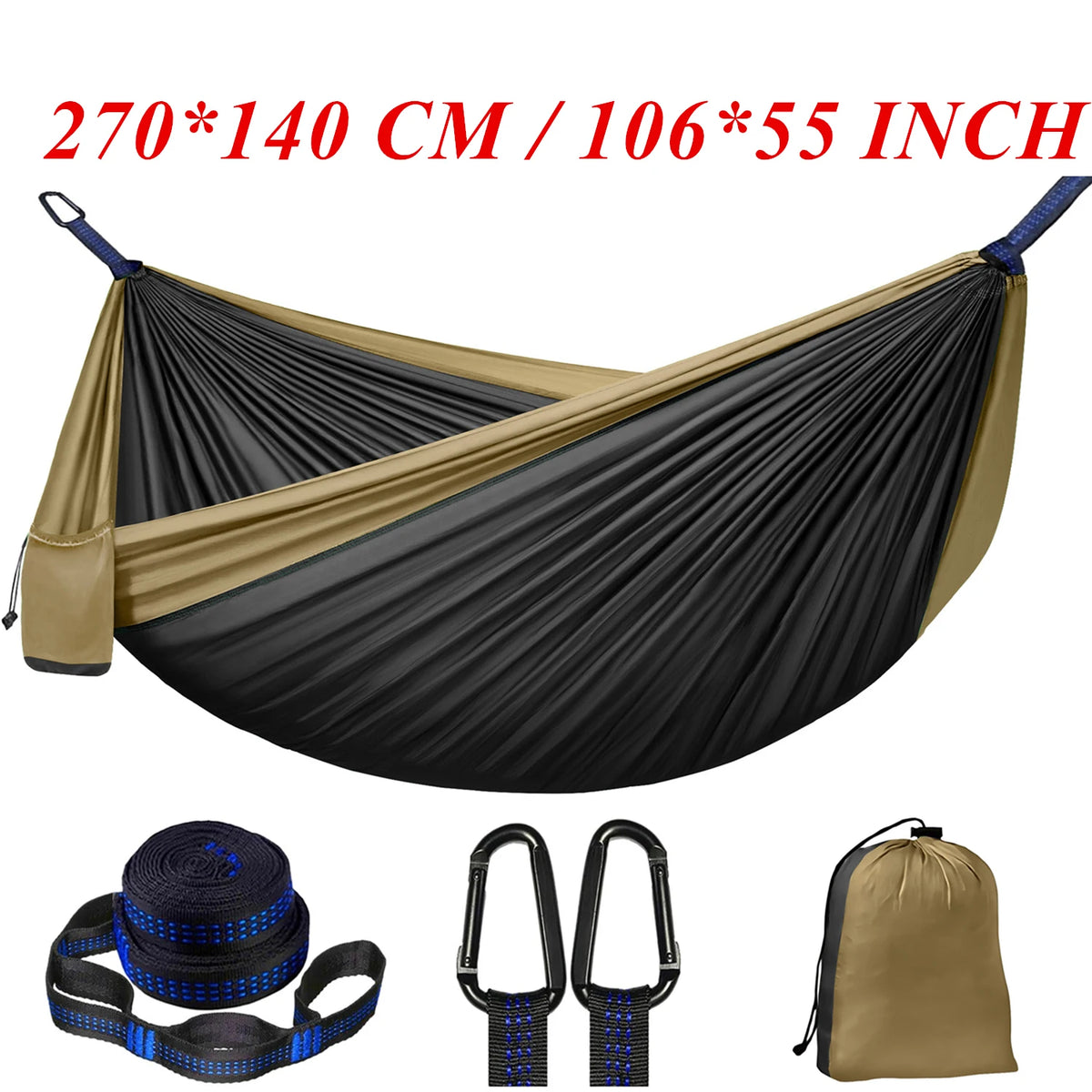 Lightweight Parachute Nylon Camping Hammock with Tree Straps & Carry Pouch