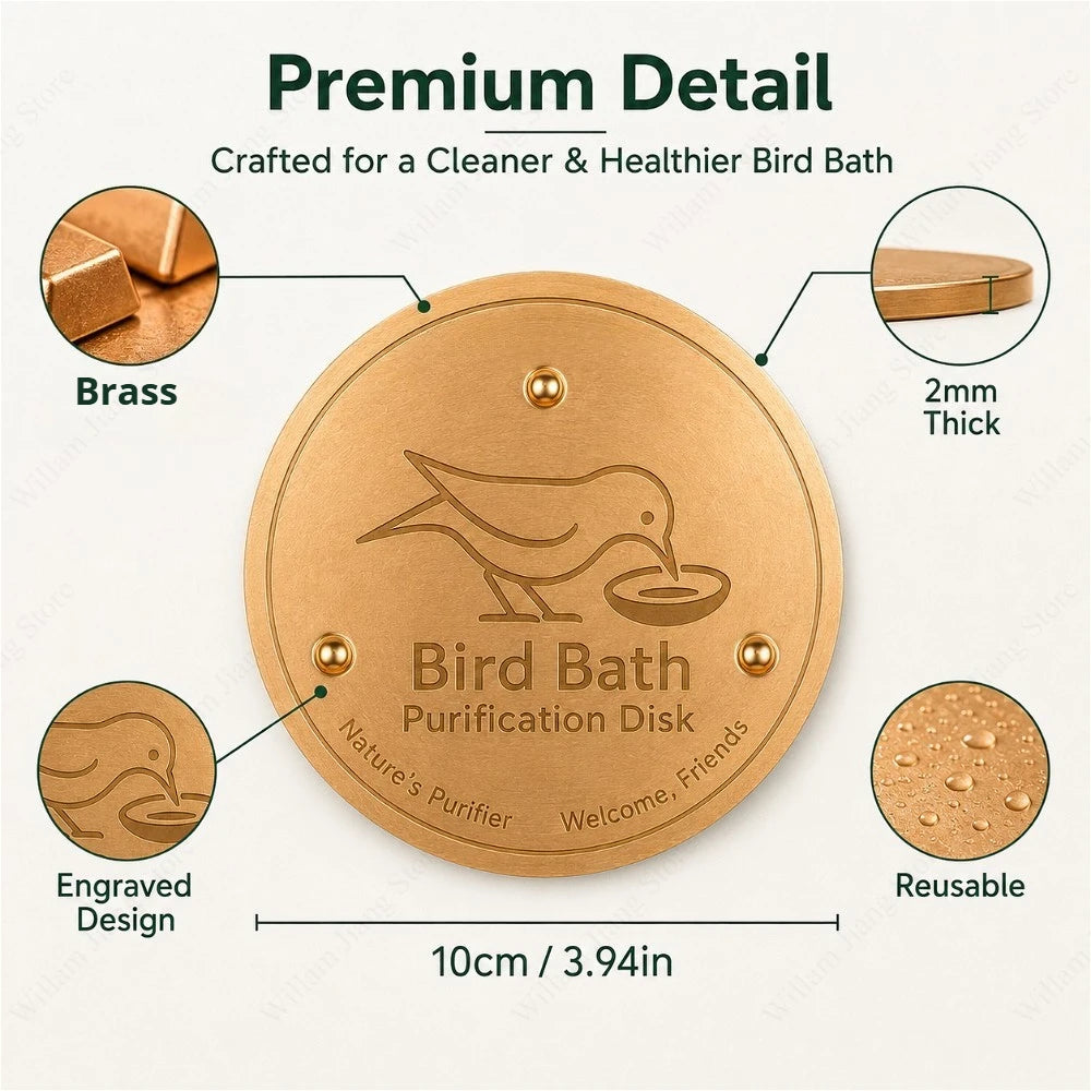 Copper Bird Bath Disk - Decorative Copper Insert for Cleaner Bird Bath Water