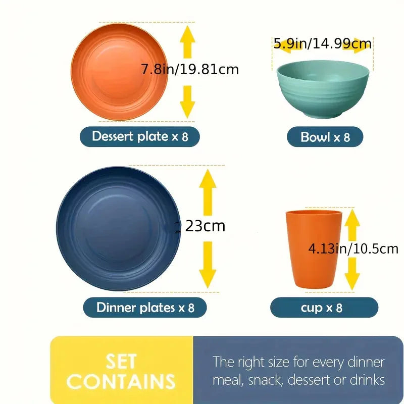 32-Piece Unbreakable Wheat Straw Dinnerware Set, Service for 8