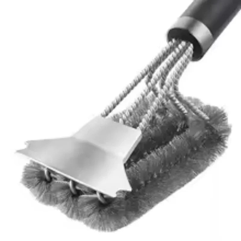 Heavy-Duty Grill Brush & Scraper – 18" Triple-Head Stainless Steel Cleaner