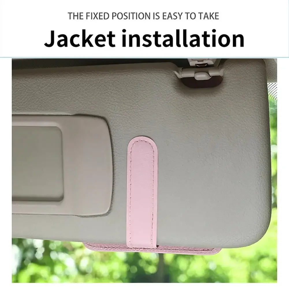 Leather Sun Visor Organizer - Card, Pen & Sunglasses Holder