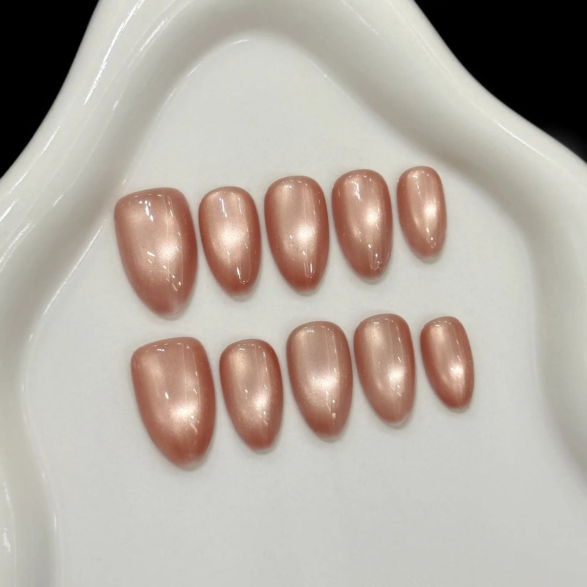 Handmade Cat-Eye Press-On Nails, 10 pcs (Short Almond, Sized XS-L)