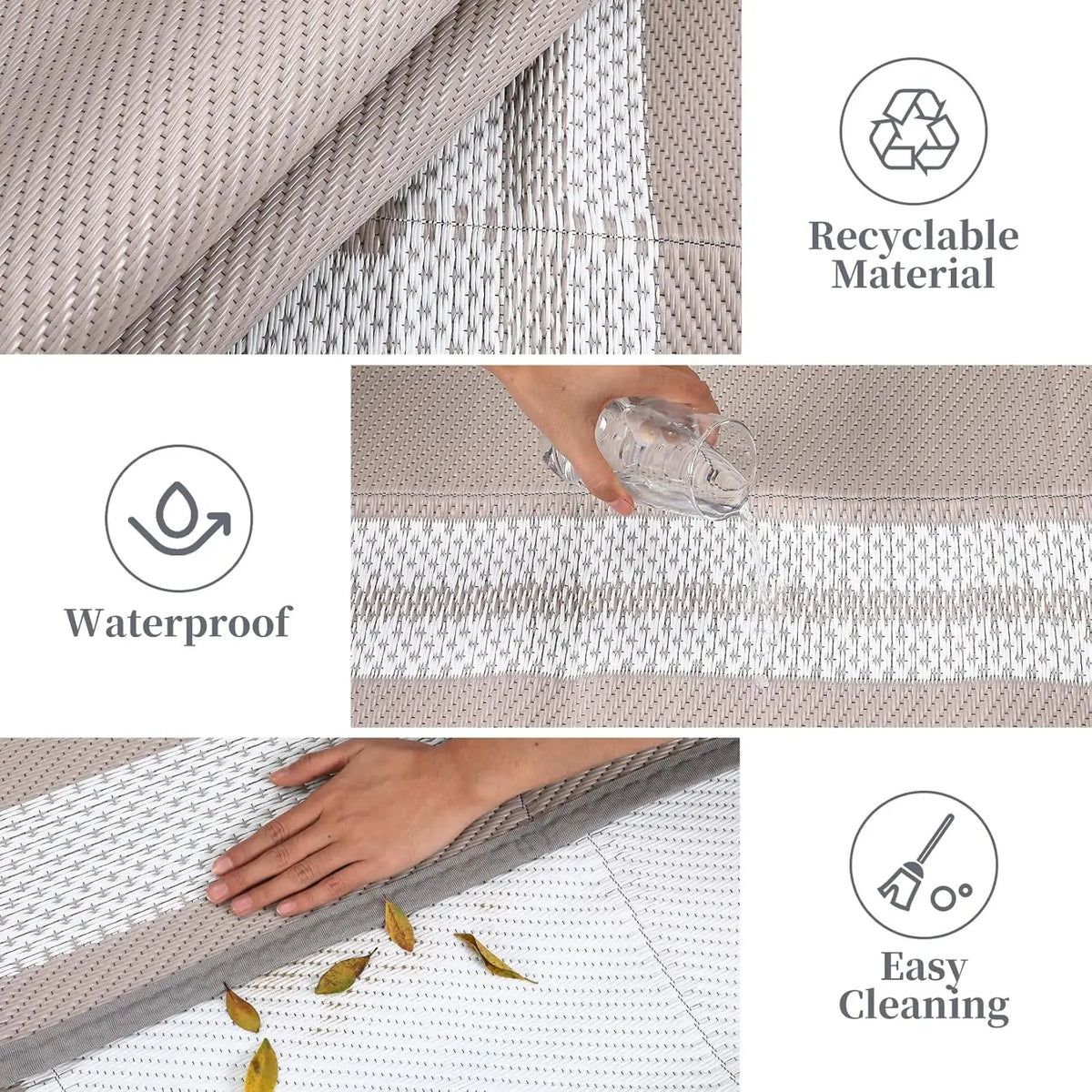 Large Reversible Outdoor Rug 9' x 12' – Waterproof Plastic Straw Patio & RV Mat, Light Coffee