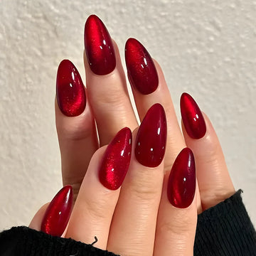 Glossy Cat-Eye Almond Press-On Nails, 24 pcs (12 Sizes)
