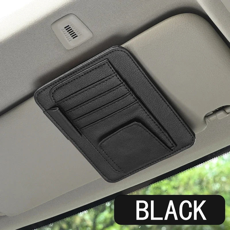 Leather Sun Visor Organizer - Card, Pen & Sunglasses Holder