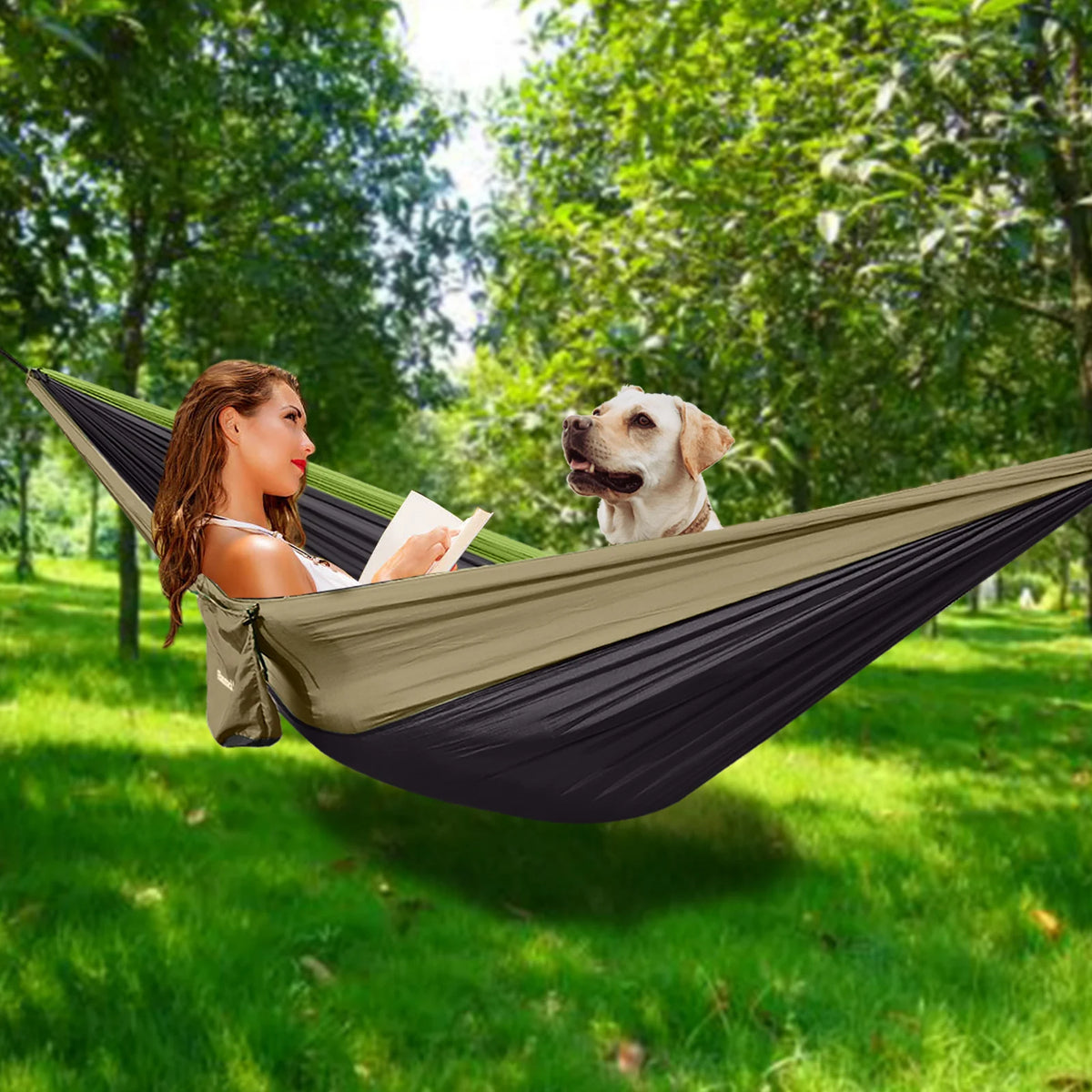 Lightweight Parachute Nylon Camping Hammock with Tree Straps & Carry Pouch