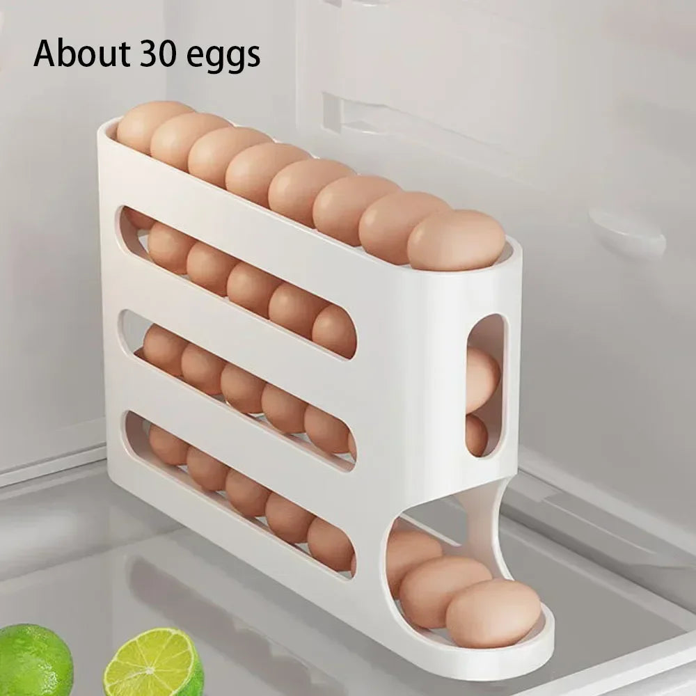 4-Tier Rolling Egg Dispenser Fridge Organizer (Holds About 30 Eggs)