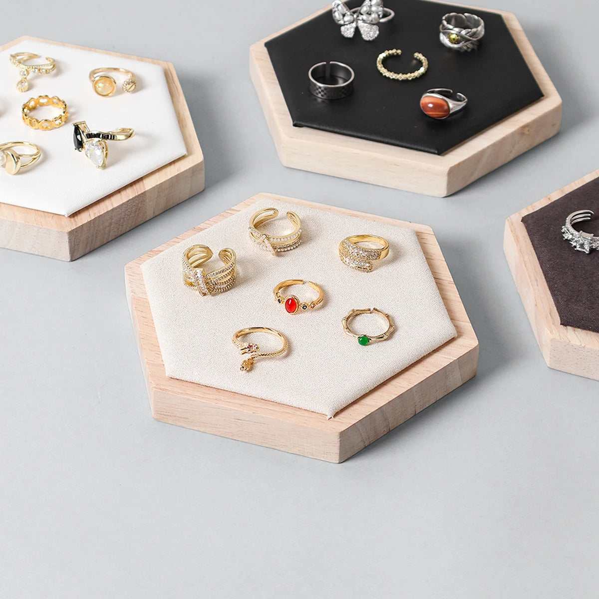 Hexagon Wood Ring Tray Jewelry Display