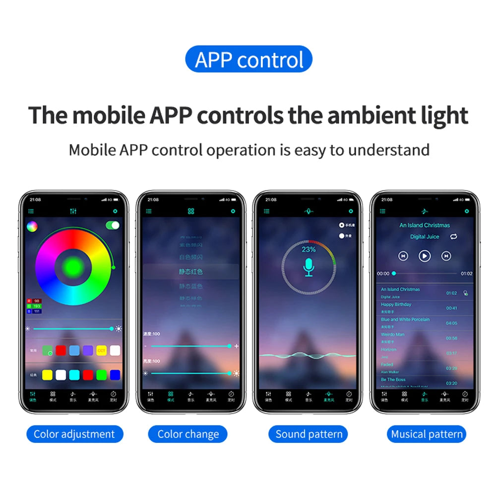 RGB Footwell Ambient Light Kit, 4 Strips with App & Remote (USB or 12V)