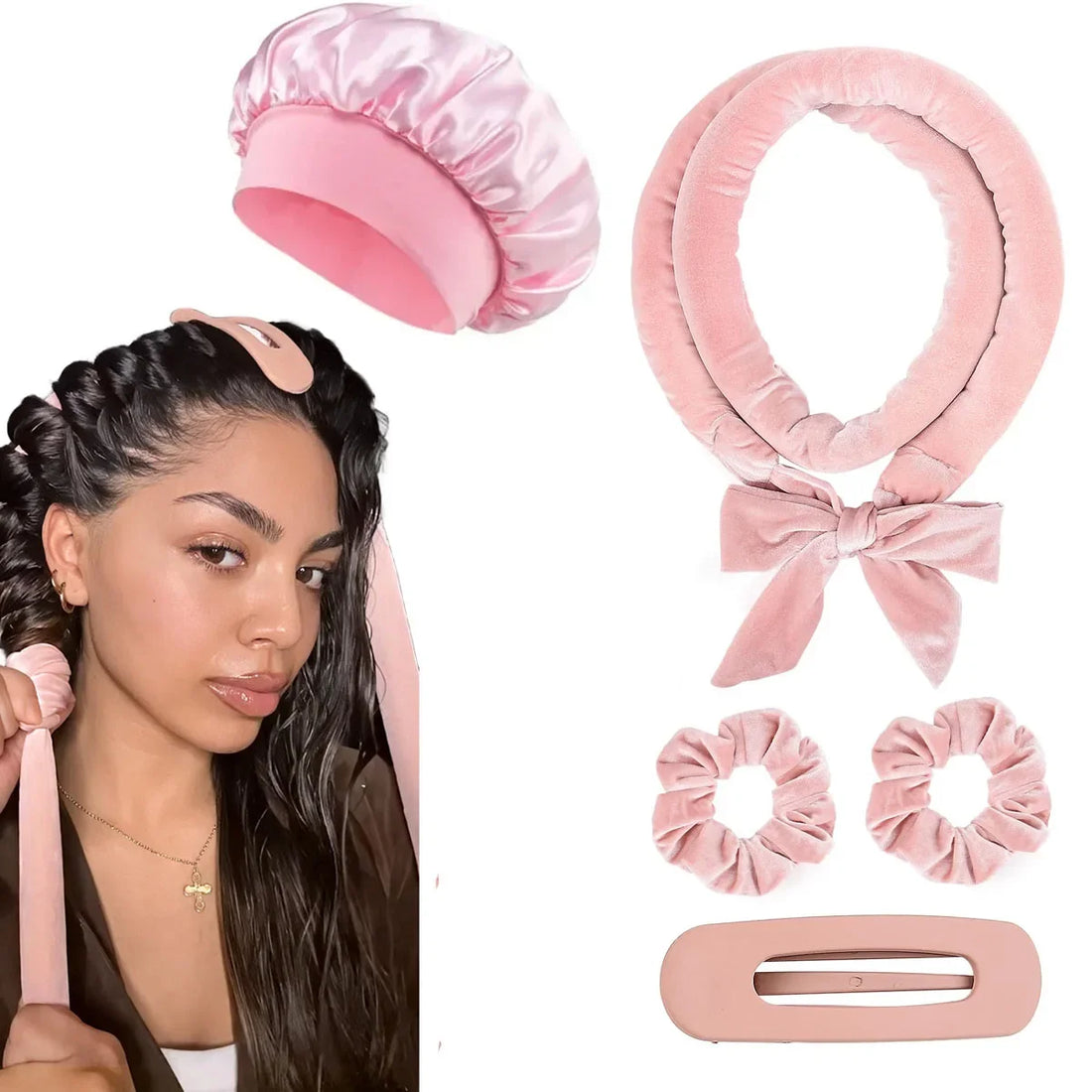 Heatless Curling Rod Headband Set with Scrunchies & Clip