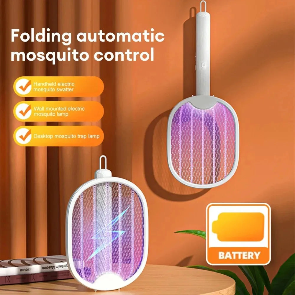 Foldable 2-in-1 Bug Zapper Racket & Mosquito Lamp – USB Rechargeable