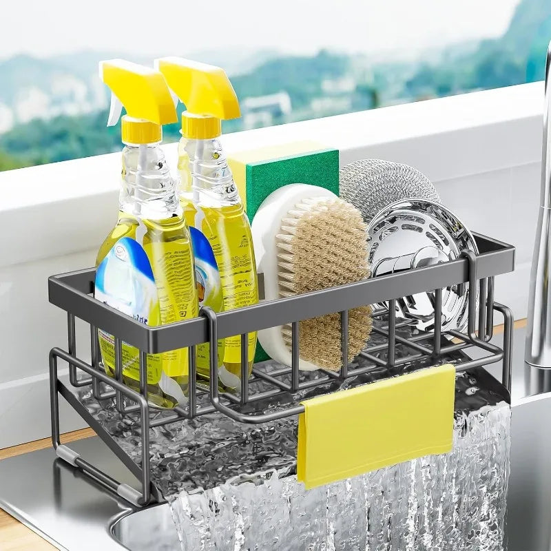 Self-Draining Sink Caddy with Sponge, Brush & Towel Holder