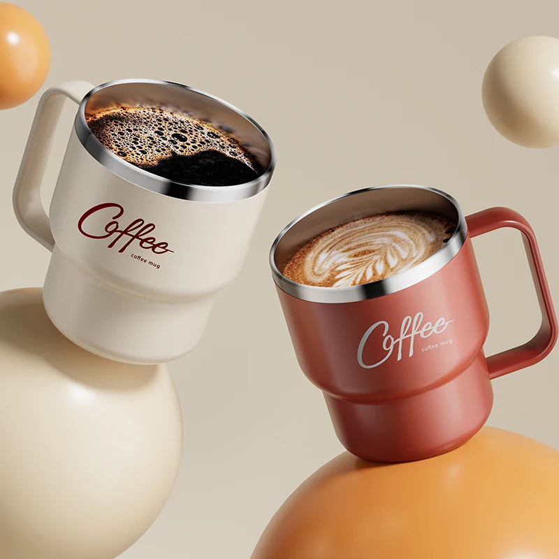 Insulated Stainless Steel Coffee Mug with Lid & Handle (13.5oz)