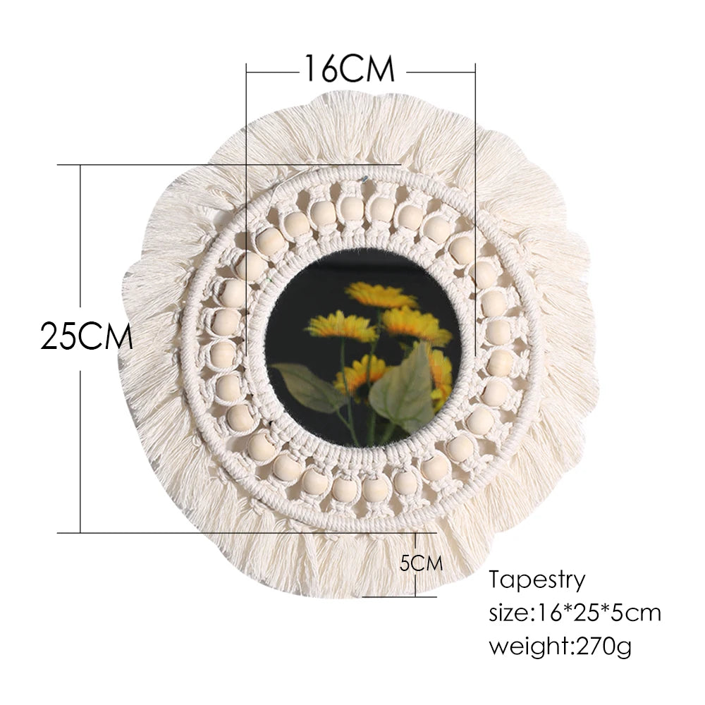 Boho Macrame Fringe Round Wall Mirror