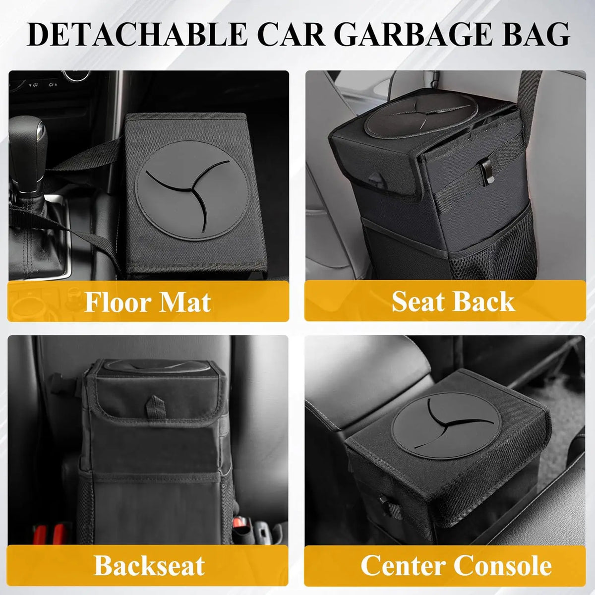 Leakproof Car Trash Can with Lid & Storage Pockets