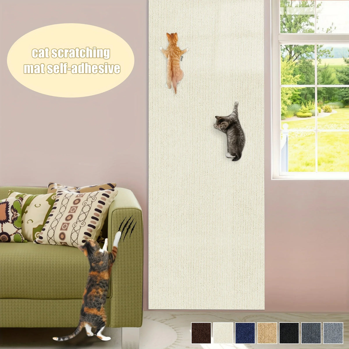 Trimmable Self-Adhesive Cat Scratch Mat - Furniture & Wall Protector (1 Roll)