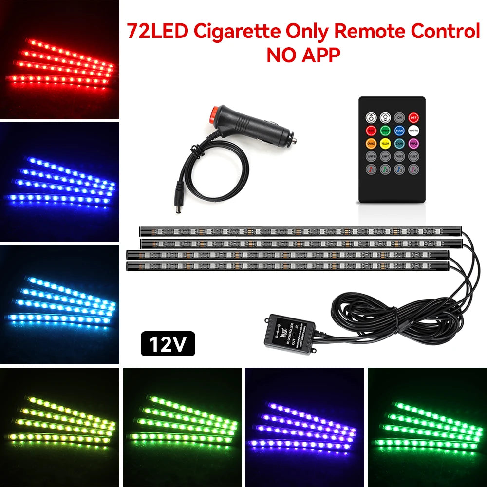 RGB Footwell Ambient Light Kit, 4 Strips with App & Remote (USB or 12V)