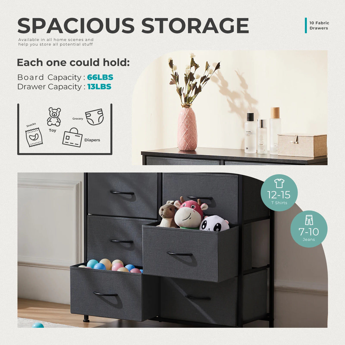 10-Drawer Fabric Storage Dresser with Steel Frame