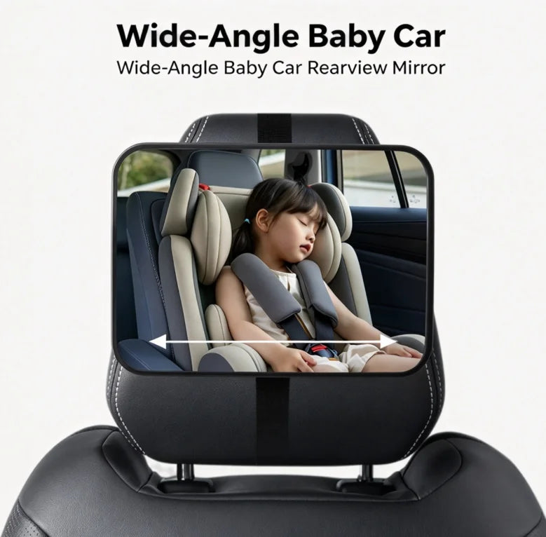 Shatterproof Back Seat Baby Mirror - Wide View, Headrest Strap