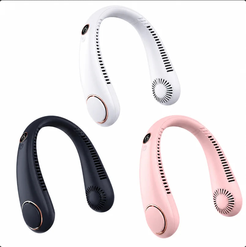 Bladeless Neck Fan – Hands-Free Wearable Cooler, 5 Speeds, LED Display