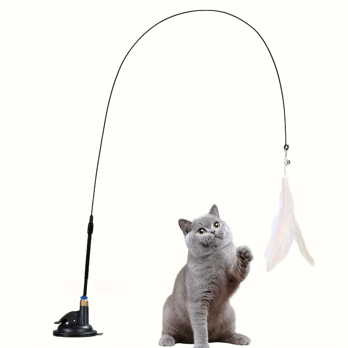 Suction Cup Cat Teaser Wand with Feather & Bell