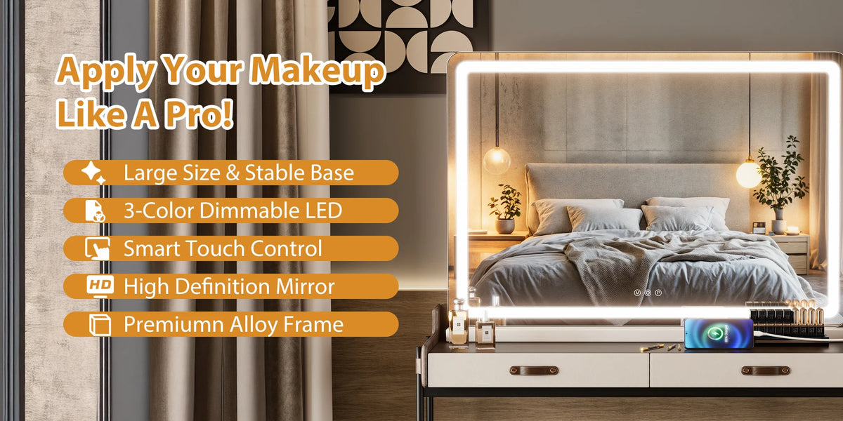 Dimmable LED Vanity Mirror with Memory Function
