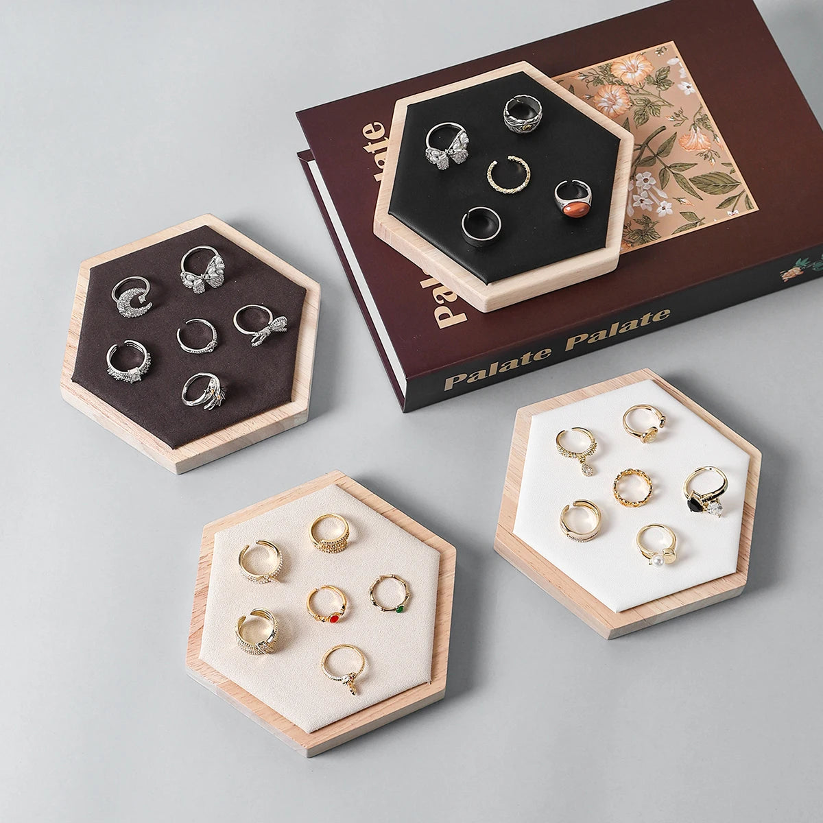 Hexagon Wood Ring Tray Jewelry Display