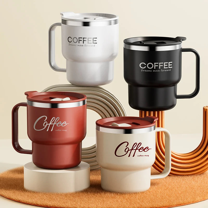 Insulated Stainless Steel Coffee Mug with Lid & Handle (13.5oz)