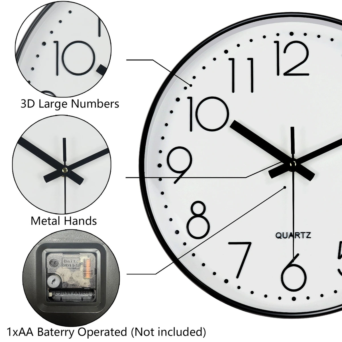 Modern Minimalist Silent Wall Clock with 3D Numbers