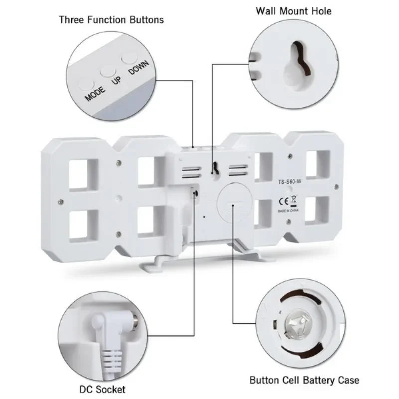 3D LED Digital Wall Clock – USB-Powered Modern Display