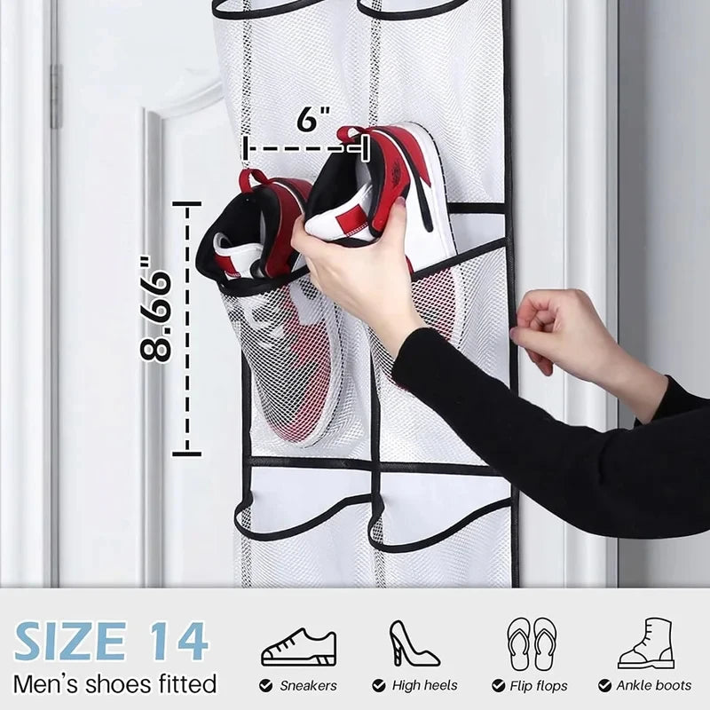 Over-the-Door Shoe Organizer with 12 Mesh Pockets