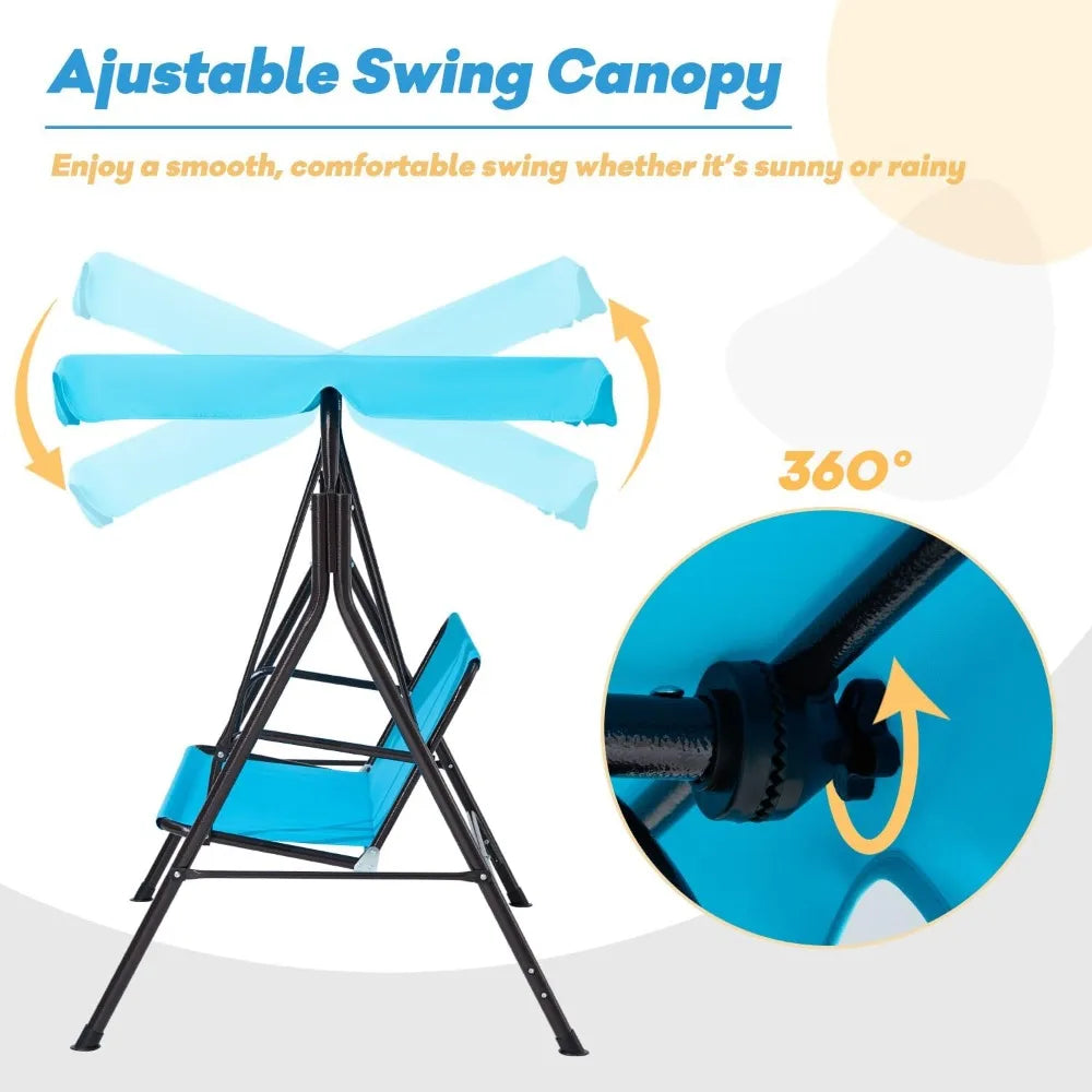 3-Seat Canopy Porch Swing with Cushions – Lake Blue