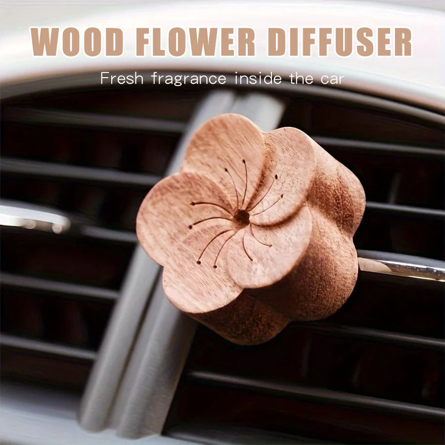 Carved Beechwood Flower Car Vent Diffuser