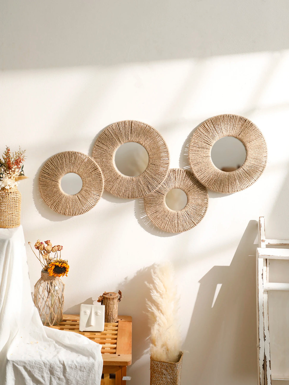 Boho Woven Jute Rope Round Wall Mirror