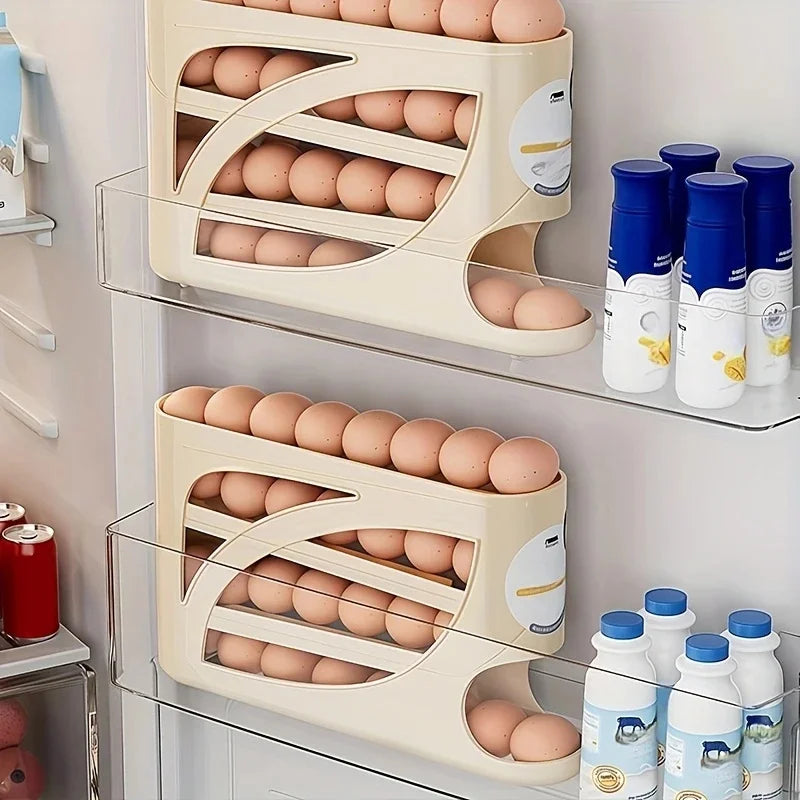 4-Tier Rolling Egg Dispenser Fridge Organizer (Holds About 30 Eggs)