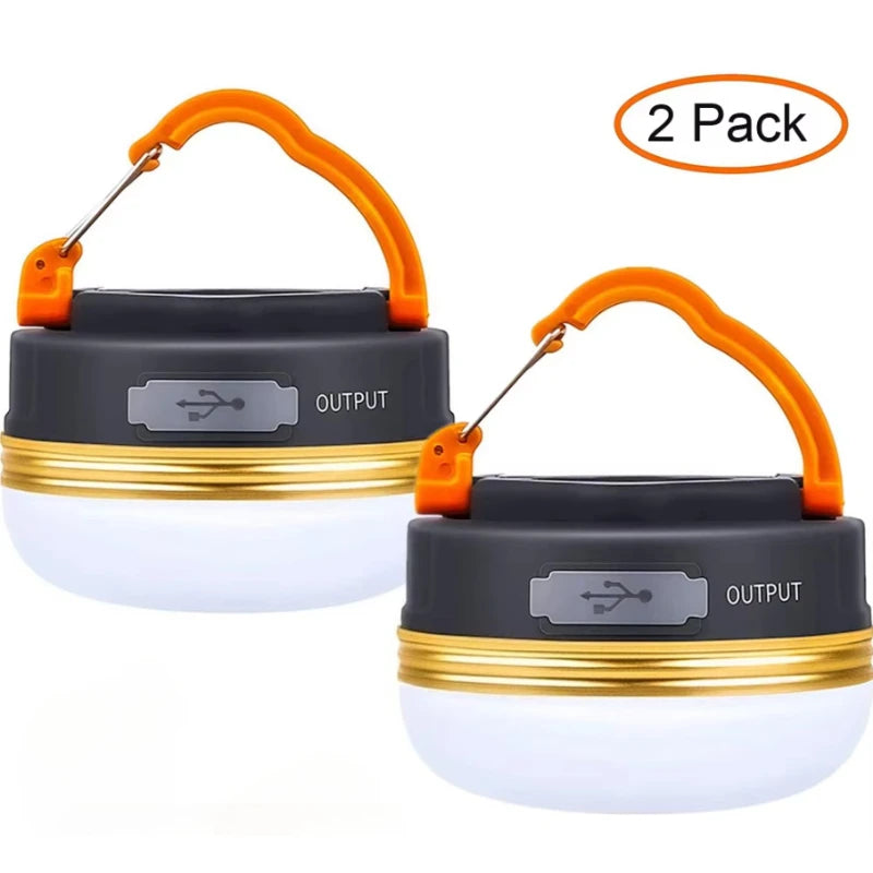 Rechargeable LED Camping Lantern (2-Pack) – Magnetic, Hanging Hook, Power Bank