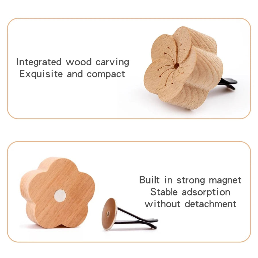 Carved Beechwood Flower Car Vent Diffuser