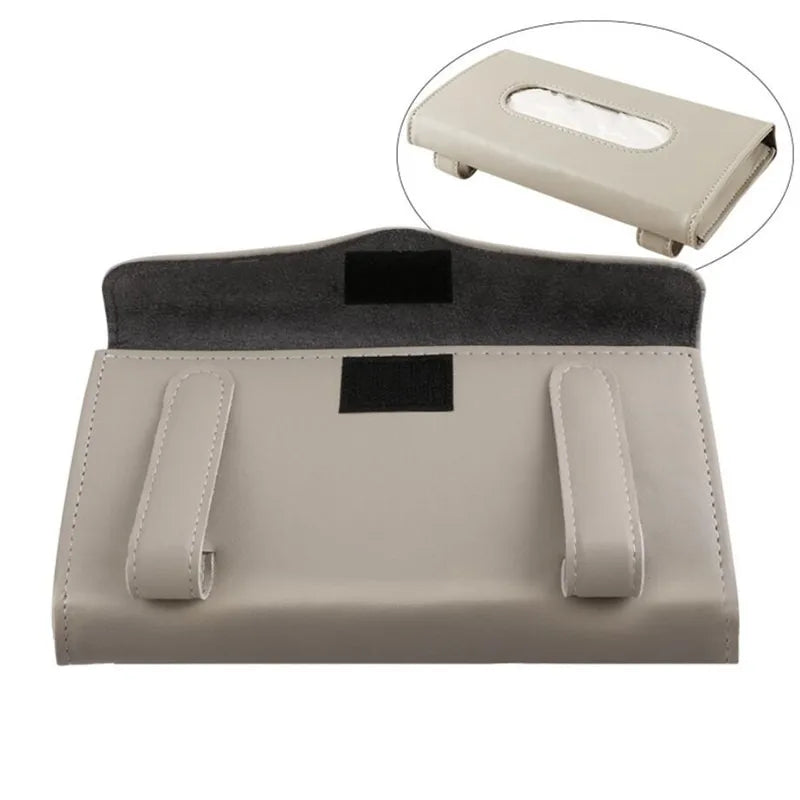 Leather Sun Visor Tissue Holder - Beige