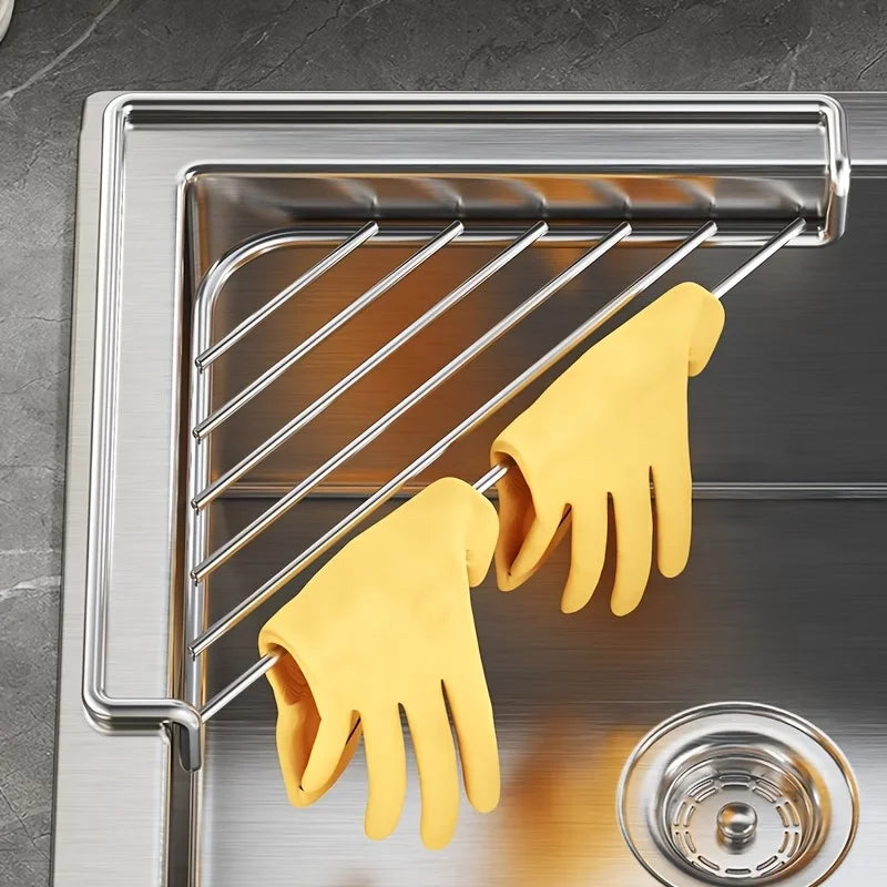 Stainless Steel Sink Corner Rack for Sponges & Brushes