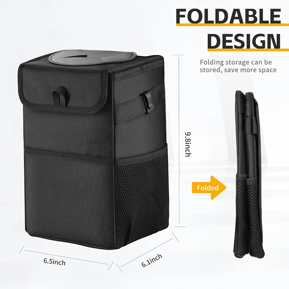 Leakproof Car Trash Can with Lid & Storage Pockets