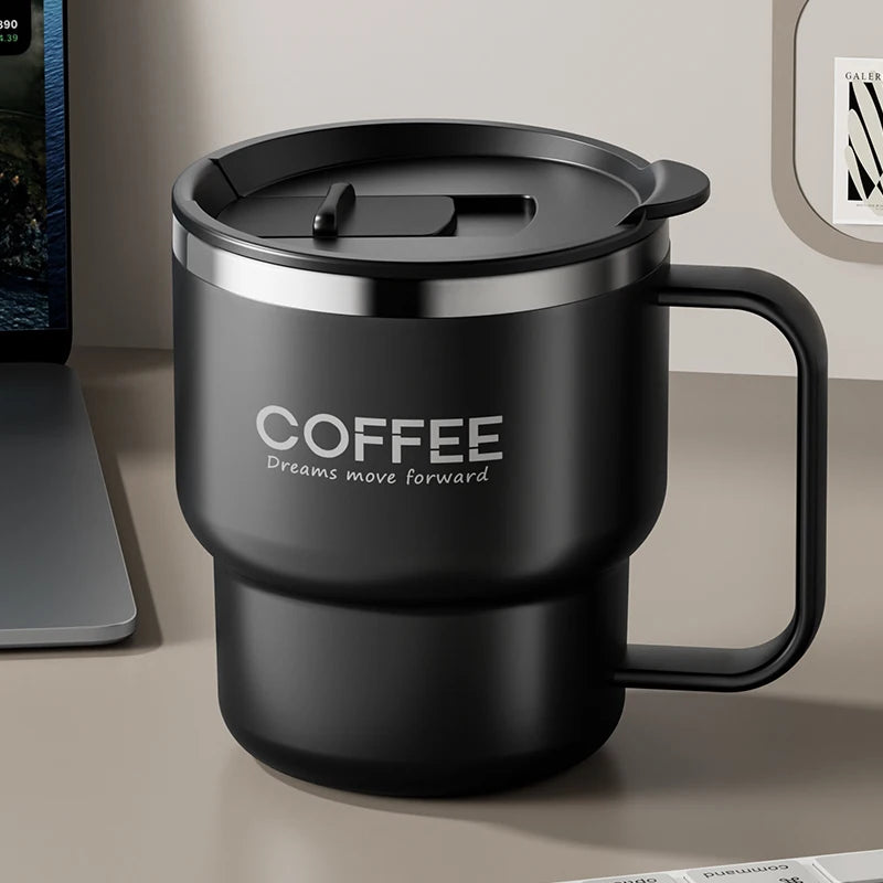Insulated Stainless Steel Coffee Mug with Lid & Handle (13.5oz)