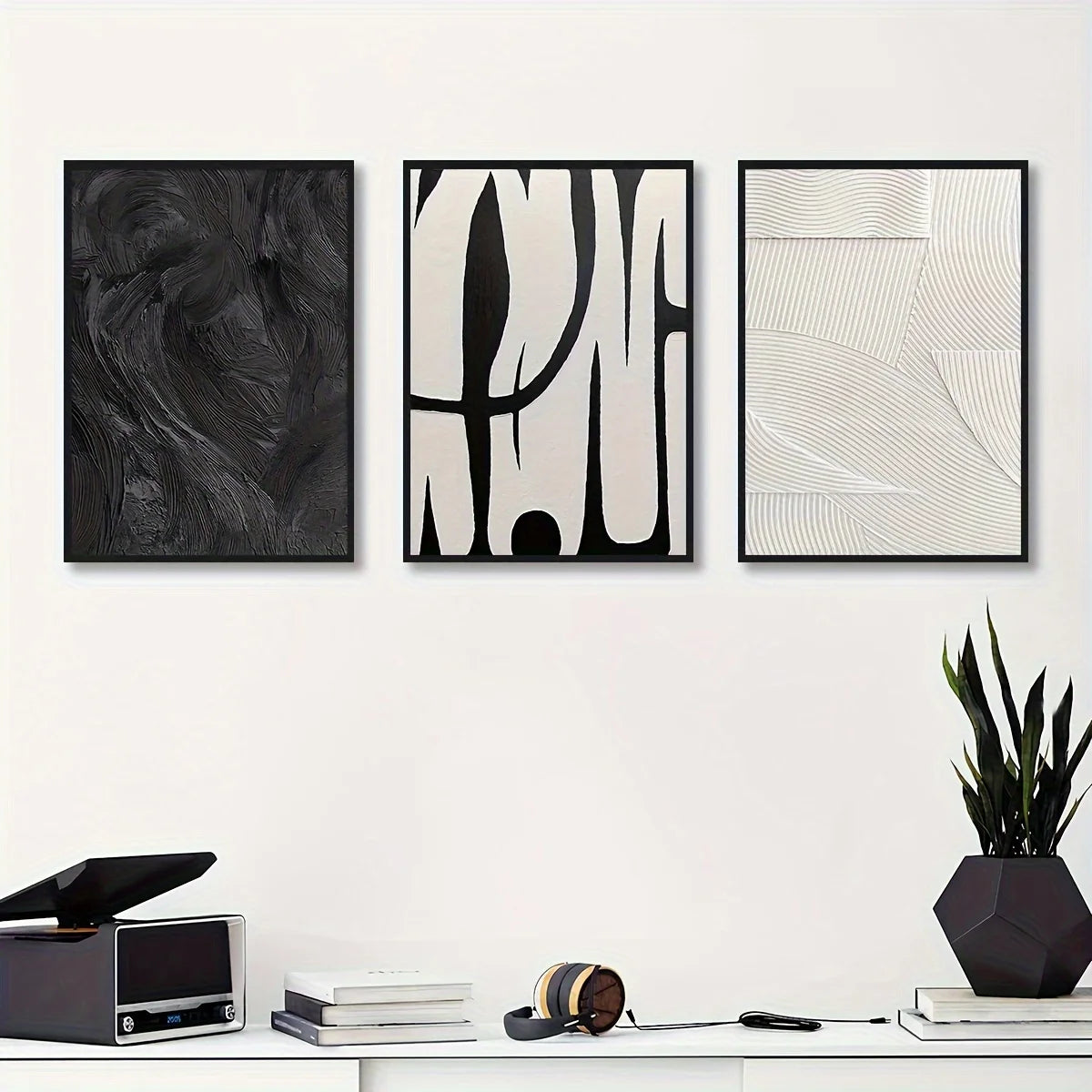 Modern Black & White Canvas Wall Art – 3-Piece Set