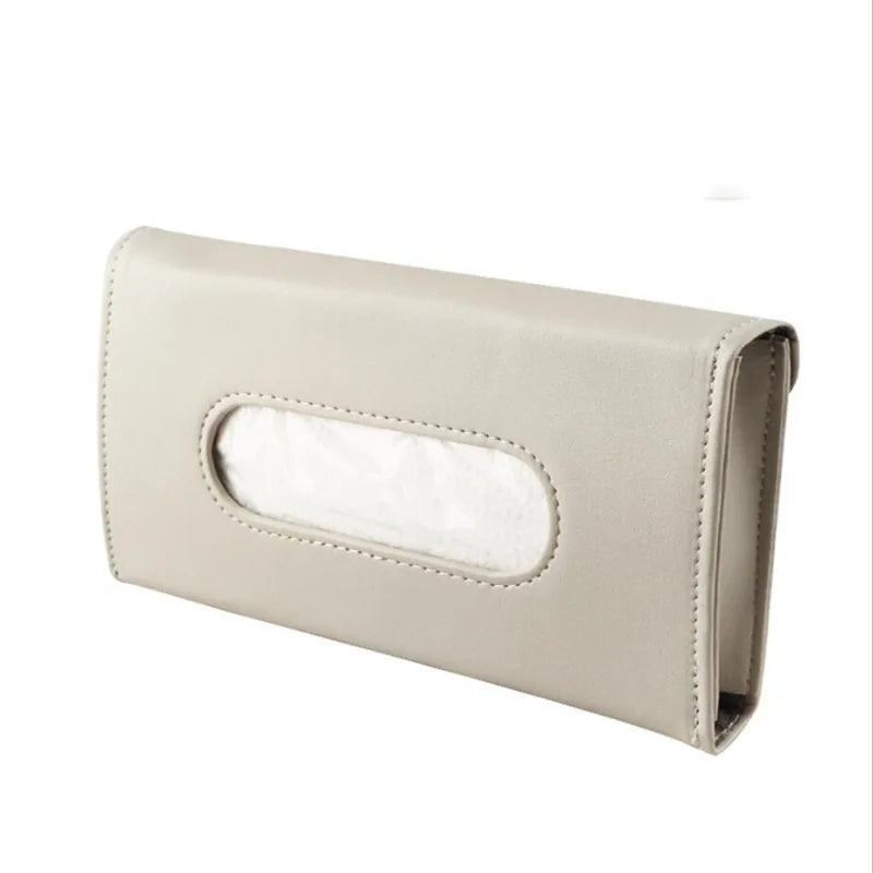 Leather Sun Visor Tissue Holder - Beige
