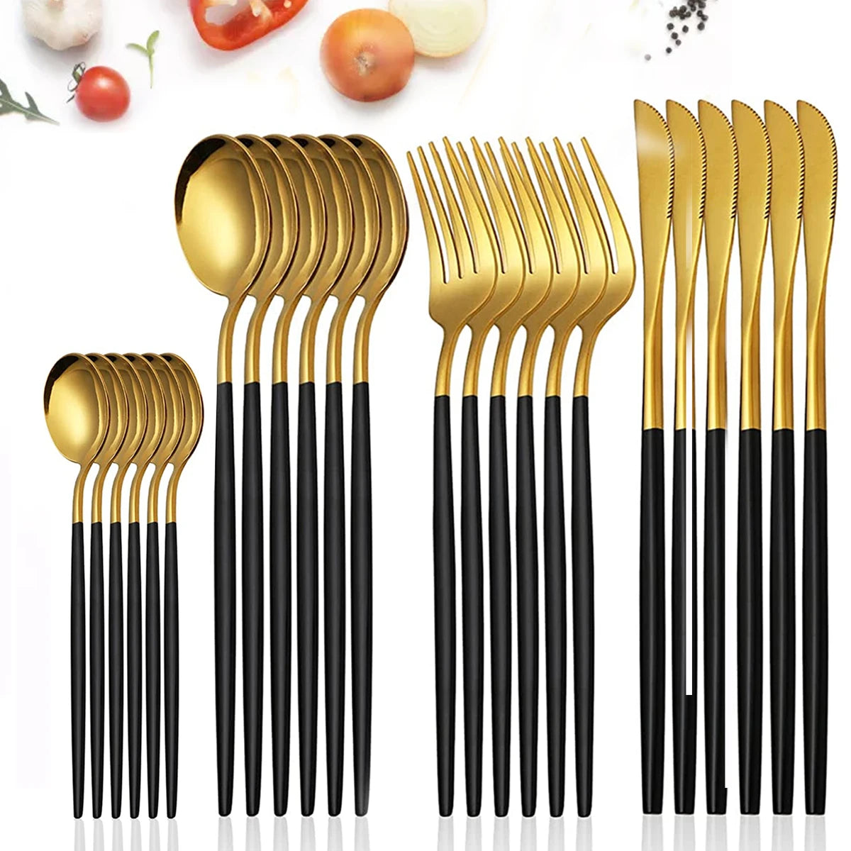 24-Piece Black & Gold Flatware Set (Service for 6)