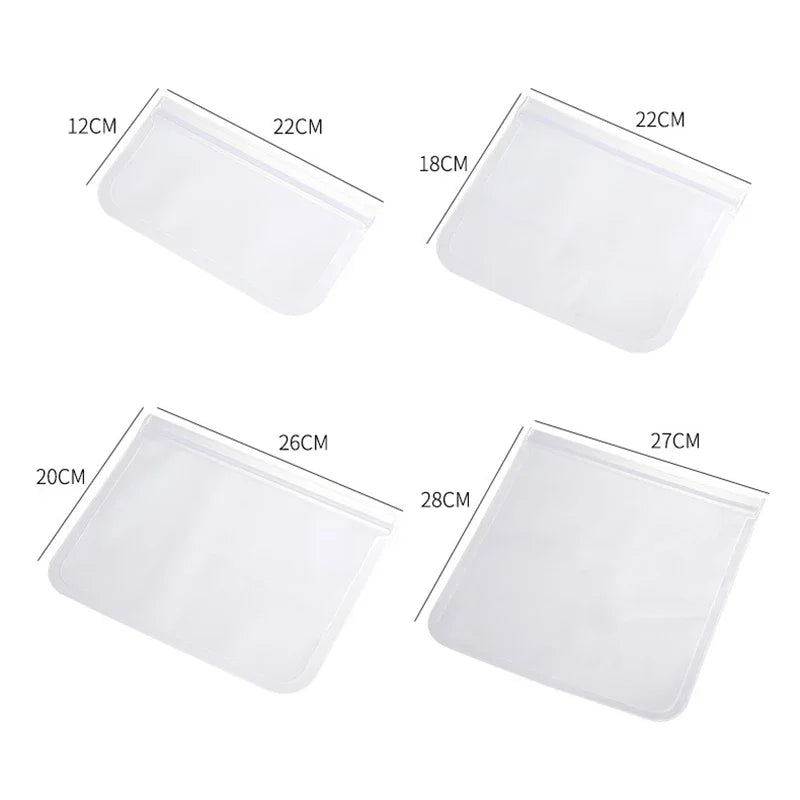 Reusable Food Storage Bags (4-Pack, Leakproof Zip Seal)